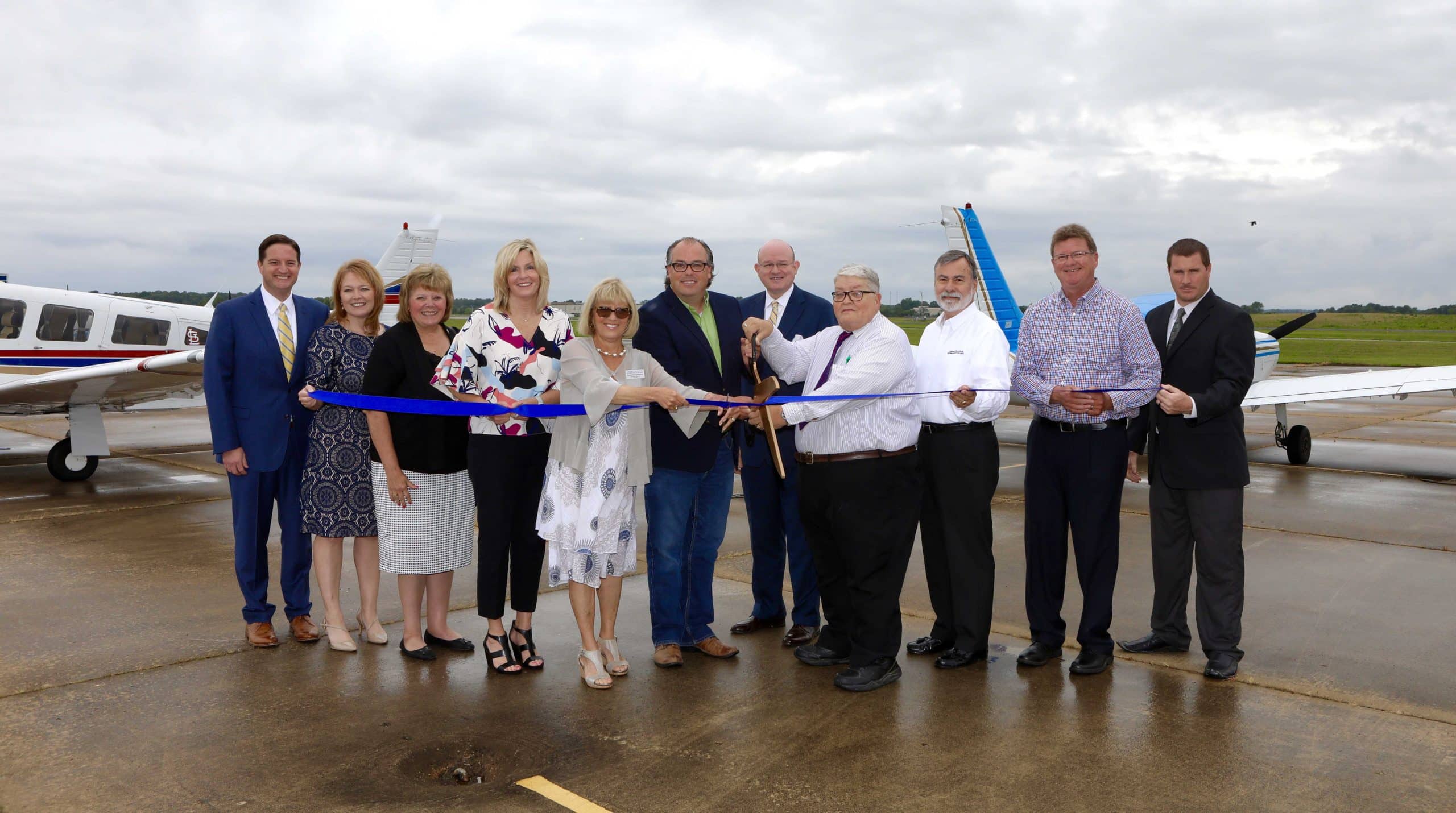 OTC officials and industry and community partners cut the ribbon at the new Aviation Center in Lebanon