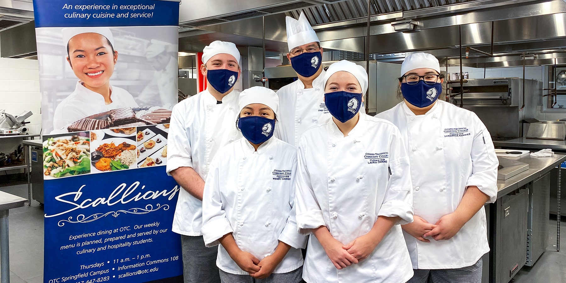 OTC culinary students pose with the Scallions banner