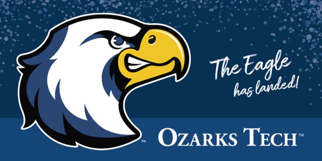 Eagle Logo Announcement The eagle has landed! Announcement banner with Eagle logo with white outline on a two-tone blue background with confetti