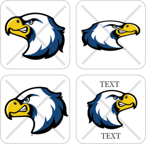 Example image of ways to not use the Eagle Logo including distorted, stretched, rotated logos and example with text added.